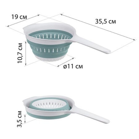 Folding colander with a flex handle, 1.3 l, 35.5 × 19 × 10.7 cm, sea wave color-3