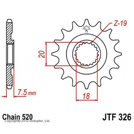 Front Presenter Star JTF326 for a motorcycle, steel, chain 520, 14 teeth