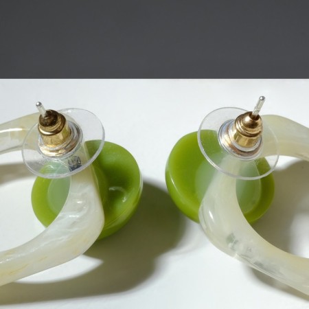 Earrings Assorted "Ice" square and ball, white-green color-3
