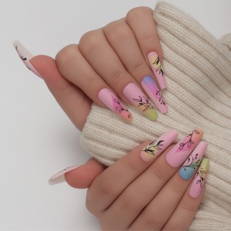 Follow nails "Frigs", 12 pcs, with adhesive plates, ballerina shape, multi -colored-9