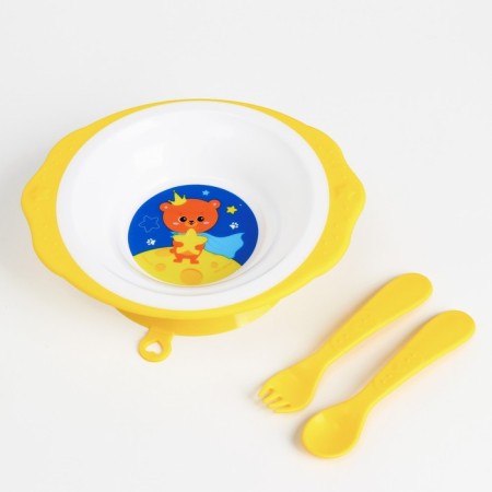A set of children's dishes "Bear Prince", a plate on the suction cup 250ml, fork, spoon