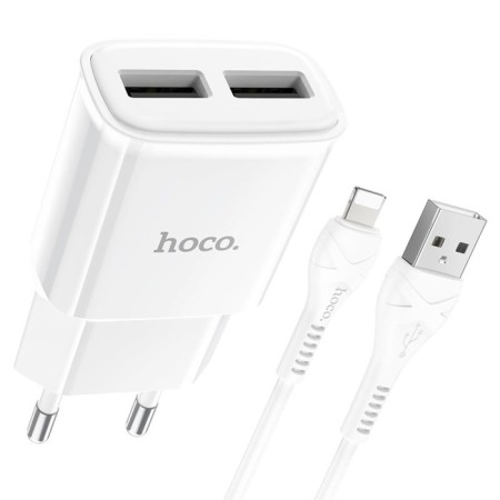 Network charger Hoco C88A, 2 USB, 2.4 A, Lightning cable - USB, 1 m, white-1