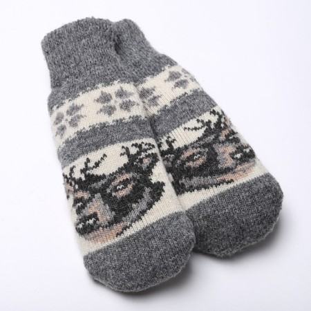 Women's woolen mittens "deer", gray color, size 20-22