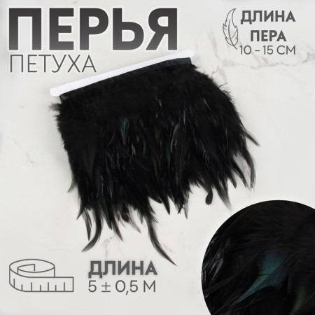 Braid with feathers of a rooster, 10-15 cm, 5 ± 0.5 m, black color