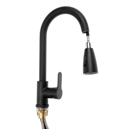 Kitchen mixer Zein Z1299, single -leaf, drawer, brass, black color-4