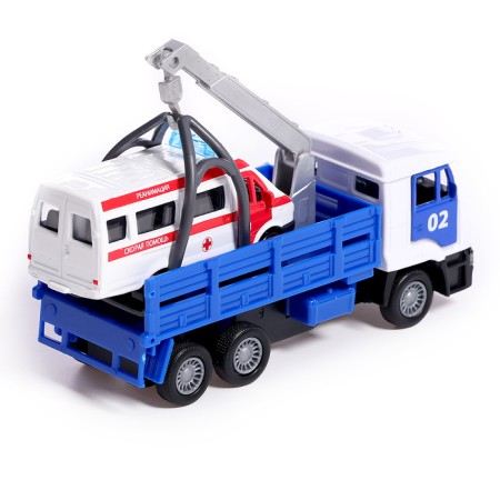 Metal machine “Kamaz evacuator”, 12 cm, doors, movable parts, inertia, ambulance 7.5 cm are opened-2