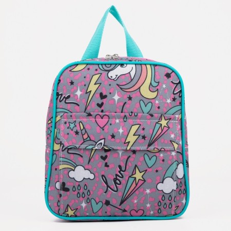 A backpack with a zipper, external pocket, pink color