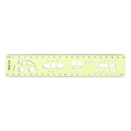 The ruler is flexible, plastic 20 cm, with stencils, mix-7