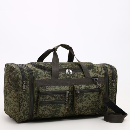 Road bag on a zipper, with an increase, 5 pockets, a long belt, khaki color