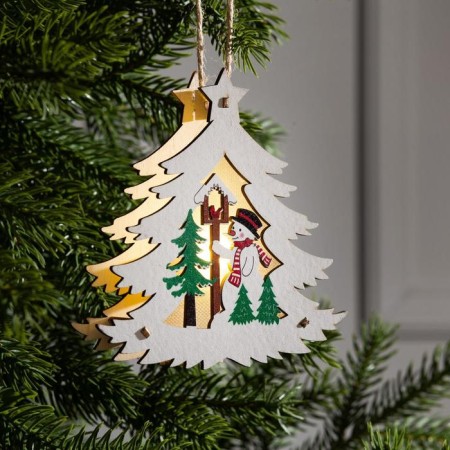 Christmas tree toy "Christmas tree with a snowman", from batteries, a glow of warm white
