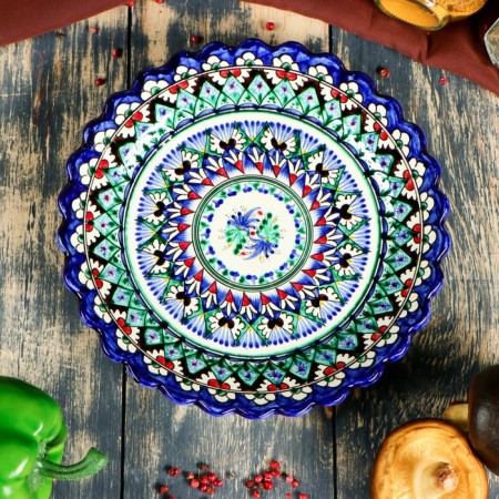 Plate of the Rishtan ceramics "Flowers", blue, embossed, 23 cm-1