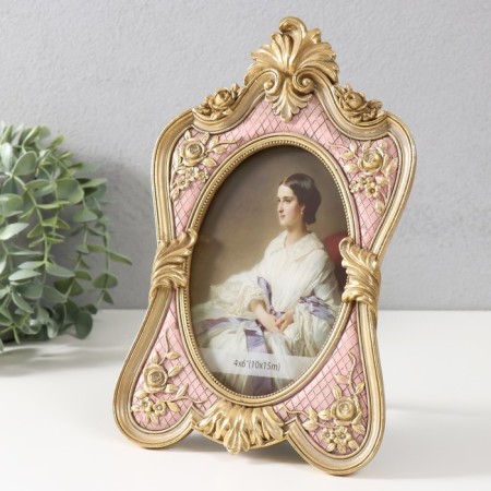 Photo frame Polystone 10x15 cm "Venus" pink with gold 15.5x25 cm-1