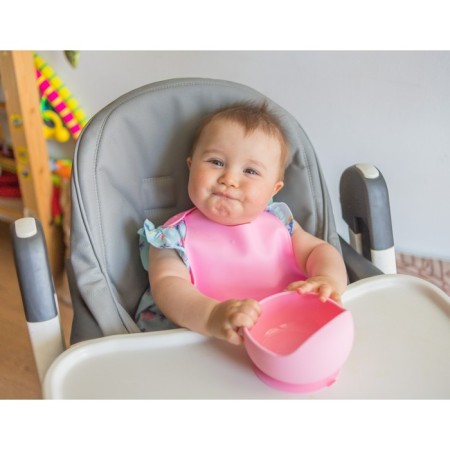 Baby plate on a suction cup, silicone, pink color-2
