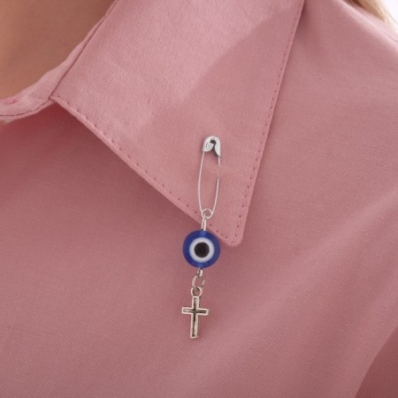 Pin-shaped pins “Protection on the road”, cross, 2.2 cm, white-blue color in silver-5
