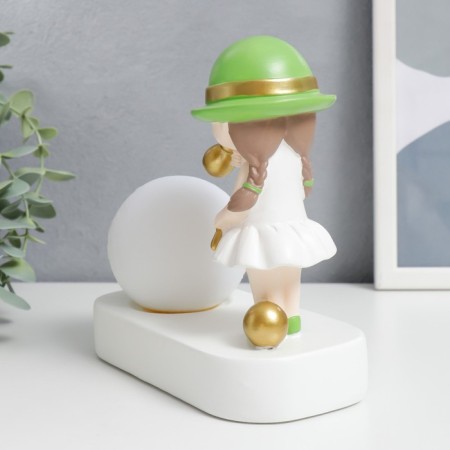 Souvenir Polystone Light "Baby in a green hat, with a gold bubble at the ball" 16.5x8x16 cm-2