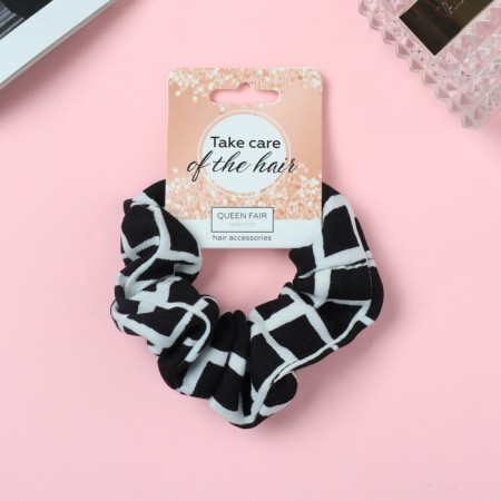 Hair elastic band "Orbit" large cage, 9 cm, black and milk-1