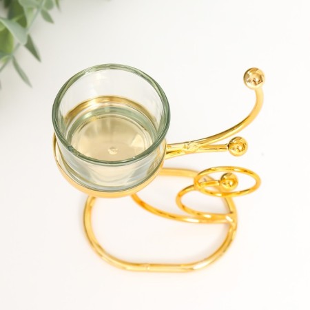Summary metal, glass for 1 candle “curls. Balls” d-4.5 cm gold 10x5x15 cm-3