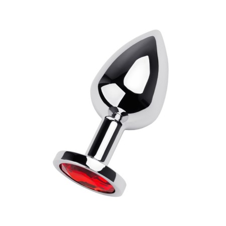 Anal plug, silver, with a crystal of ruby ​​color, 7 cm, d 3.5 cm-1