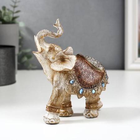 Souvenir Polystone "Elephant in Popon with sapphires" Mix under a tree 14x13x6 cm-2