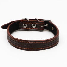 Leather collar with embossing on synthetic winterizer, 55 x 2.5 cm, Osh 35-45 cm, brown