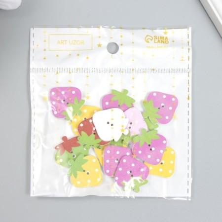 Buttons wood for creativity 2 punctures "strawberries" set of 15 pcs mix 2.5x2.2 cm-5