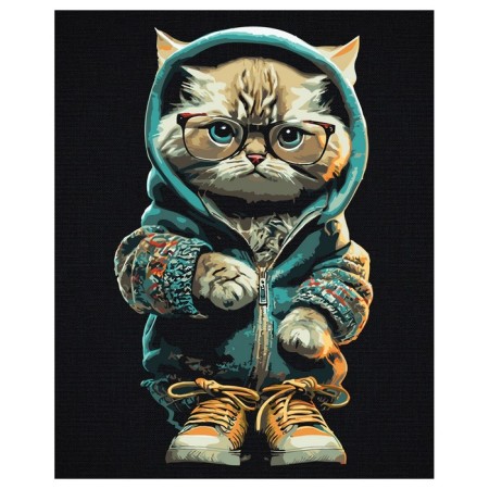 Picture on numbers on the black canvas "Stylish Cat", 40 × 50 cm