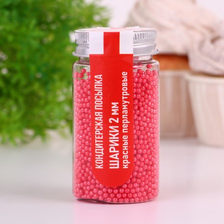 Confectionery Sprinking "Balls" red mother -of -pearl, 2 mm, 50 g-2