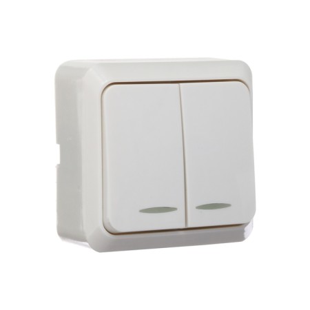 Luazon Lighting "League" switch, 10 A, 2 keys, invoices, with backlight, white-1