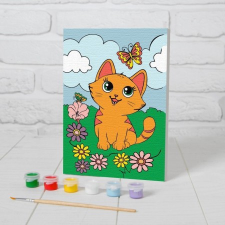 Picture on numbers for children "Kitten with a butterfly", 21 x 15 cm-1