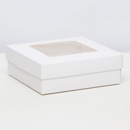 The box is folding, the lid is, with the window, white, 15 x 15 x 5 cm
