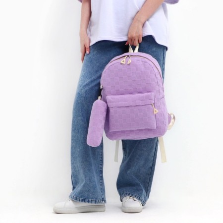 School backpack, set 2 in 1,+ pencil case in a cage, 40x28x13 cm, lilac color-12