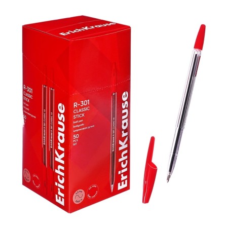 Ballic handle Erich Krause R-301 Classic Stick, Node 1.0 mm, ink red, letter line 2000 meters, barcode on the handle-9