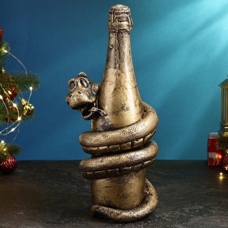 The piggy bank "Snake with champagne" Black gold, 35x16x16cm