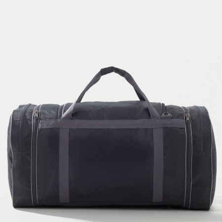 Road bag on a zipper, with an increase, 4 outer pockets, a long belt, the color is gray-1