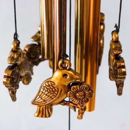 Wind Music Metal "Bird on a branch with a flower" 4 tubes 55x9.5x9.5 cm-2