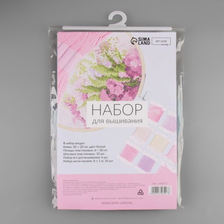 Cross -embroidery set: canvas without a pattern 30 × 20 cm, threads 10 pcs, hoop d = 18 cm, needles 6 pcs, bobbins 10 pcs, color mix-10