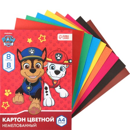 Cardboard color, A4, 8 sheets, 8 colors, non -unilateral, in a folder, 220 g/m², puppy patrol-4