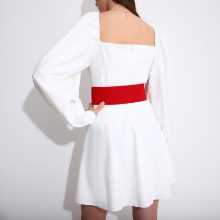 Women's belt, width 7.5 cm, metal buckle, red color-4