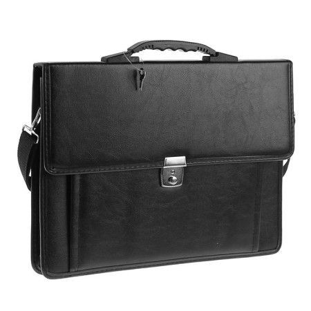 Business portfolio 380 x 290 x 90 mm, artificial leather, with the shoulder belt "Shushara" black 6s21-1