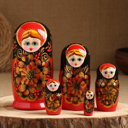 Nesting doll "mountain ash", black handkerchief, 5 puppet, 18 cm