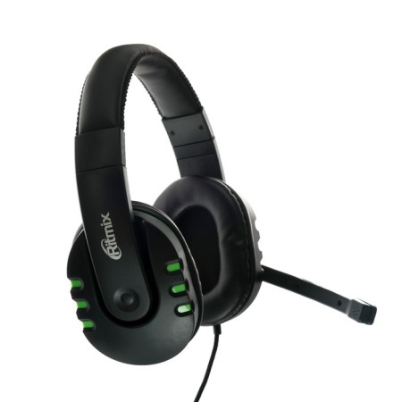 Ritmix RH-555M Gaming headphones, game, full-size, microphone, 3.5mm, 1.8m, black/green