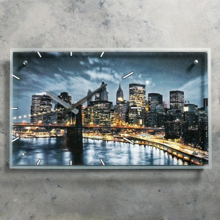 Carty clock wall, series: city, "Brooklyn bridge. Night New York", 35x60 cm