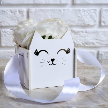 Kashpo wooden 10 × 9.5 × 11 cm Unique "Pussy", handle tape, white