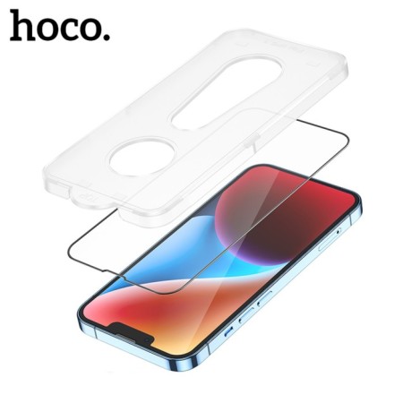 Hoco protective glass for iPhone 14/13/13 Pro, with a frame for installation, full glue, 0.33 mm-6