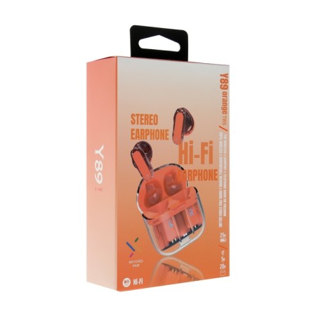 Wireless headphones Y89, TWS, inserts, BT 5.3, 30/300 mAh, transparent, orange-6