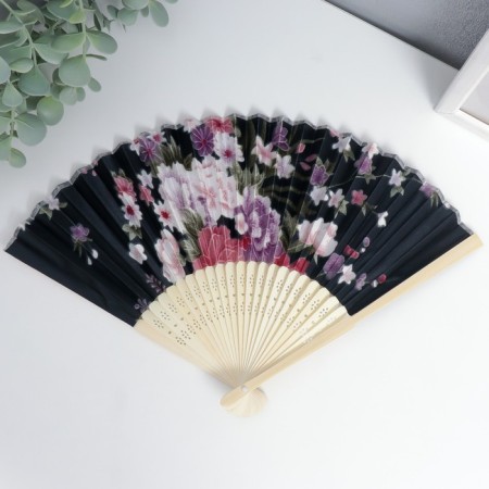 Fan bamboo, textile h = 21 cm "flowers" with a cover, black-1