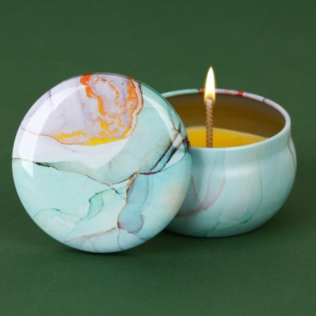 Aromatic candle in the Blue Marble Bank, fragrant spruce cones, 6 x 6 x 4 cm.-1