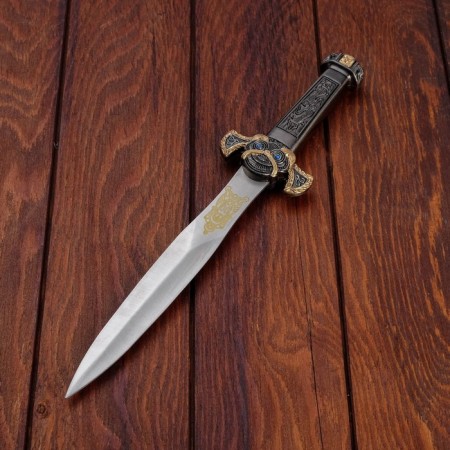 Dagger, chrome blade, black cover with stones, 36 cm-3