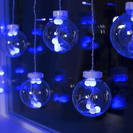 Garland "fringe" 2.4 × 0.7 m with nozzles "balls", ip20, transparent thread, 108 LED, glow blue, 8 modes, 220 V-2