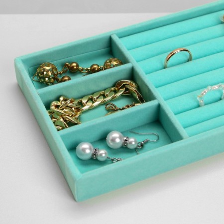 Steam for jewelry 3 cells and 7 strips for rings, phlock, 21 × 12.3 × 2.5 cm, turquoise color-1
